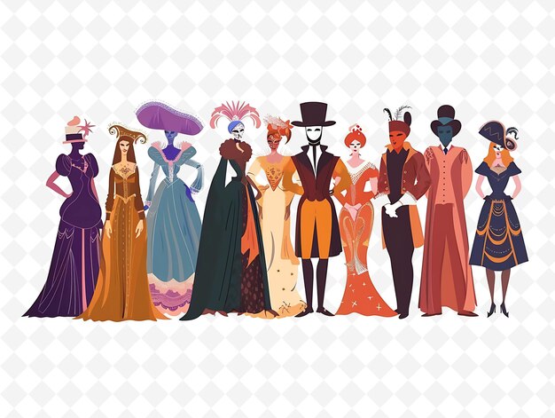 PSD people attending a venetian carnival masquerade design is op flat illustration culture character