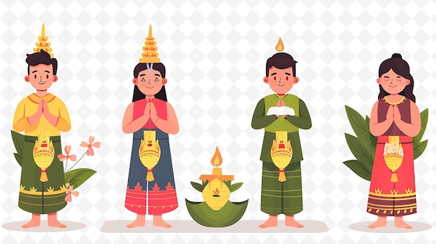 PSD people celebrating the thai loy krathong festival design is flat illustration culture character