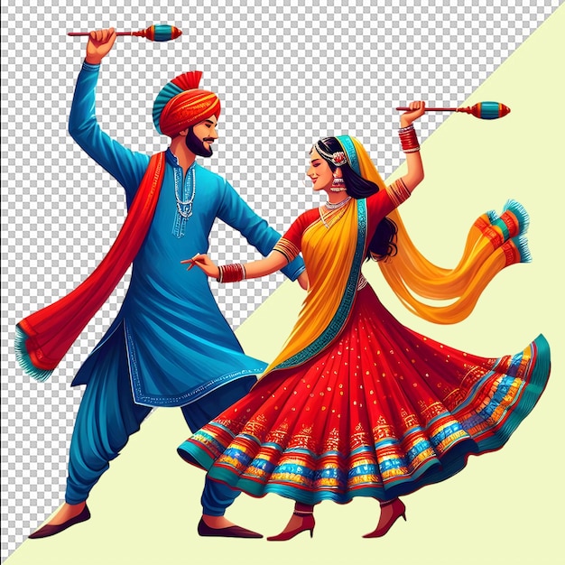 PSD people of gujarat garba dance dancing dandiya couple at navratri happy durga puja and dussehra