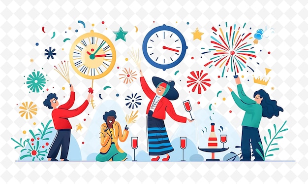 People Lighting Fireworks During New Years Eve Design Is Mod Flat Illustration Culture Character