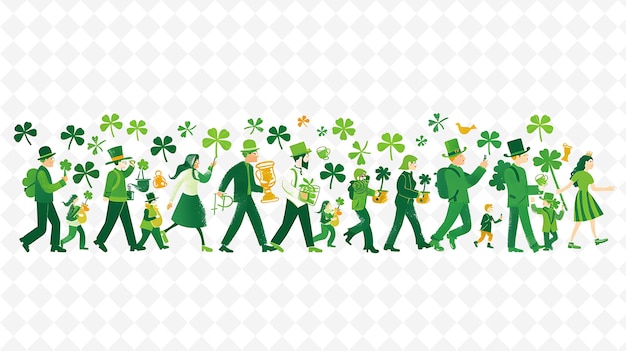 PSD people marching in a st patricks day parade design is festi flat illustration culture character