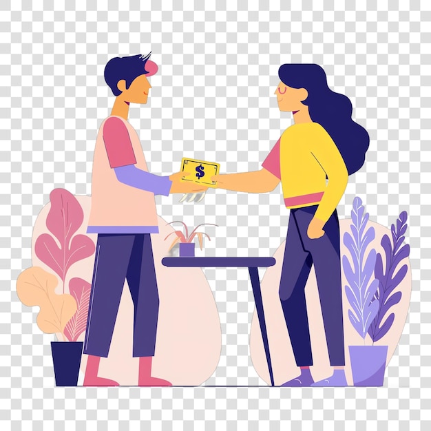 PSD people receiving money realistic photo isolated on transparent background