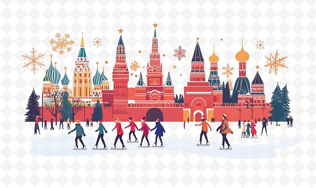 PSD people skating on ice in front of a building with the background of the image of the castle