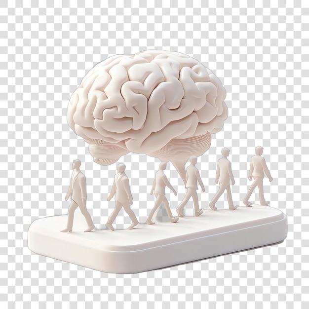 PSD people walking on human brain 3d isolated on a white background