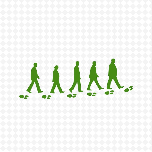 PSD people walking in a line with green shadows on a white background