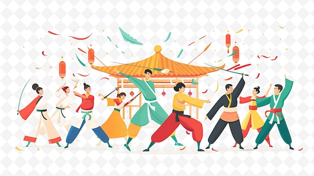 People Watching Chinese Martial Arts Design Is Powerful and Chinese Festival Illustration Theme