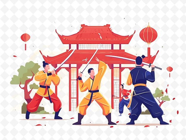 People Watching Chinese Martial Arts Design Is Powerful and Chinese Festival Illustration Theme