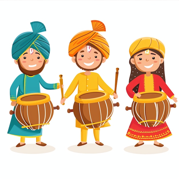 PSD people with punjabi dhol indian illustration