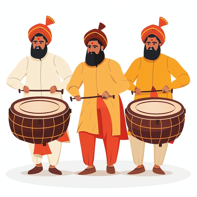 people with Punjabi dhol indian illustration