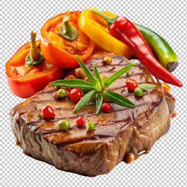 PSD pepper steak meat food isolated in transparent background