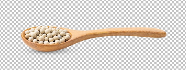 Peppercorn in wood spoon isolated on alpha layer