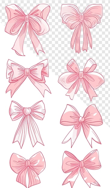 Perfect 2D Drawing Pink Bows Variety Simple