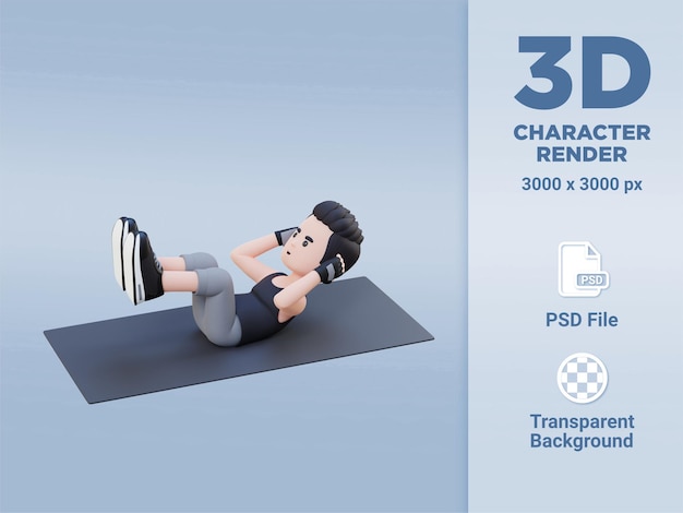 Perfect Abs 3D Sporty Male Character Excelling in Raised Leg Crunch at the Gym