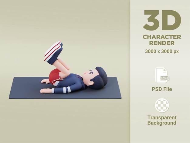 Perfect Abs 3D Sporty Male Character Mastering Reverse Crunch at the Gym