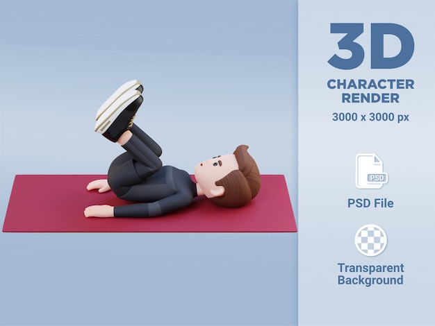 PSD perfect abs 3d sporty male character mastering reverse crunch at the gym