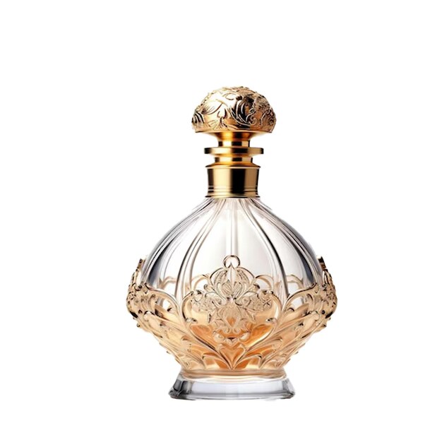 a perfume bottle with a gold top that says quot perfume quot