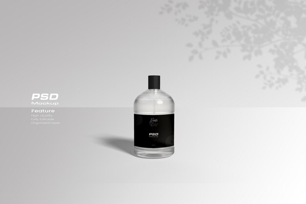 Perfume glass minimalist bottle with steel cap 3d mockup for ad and branding