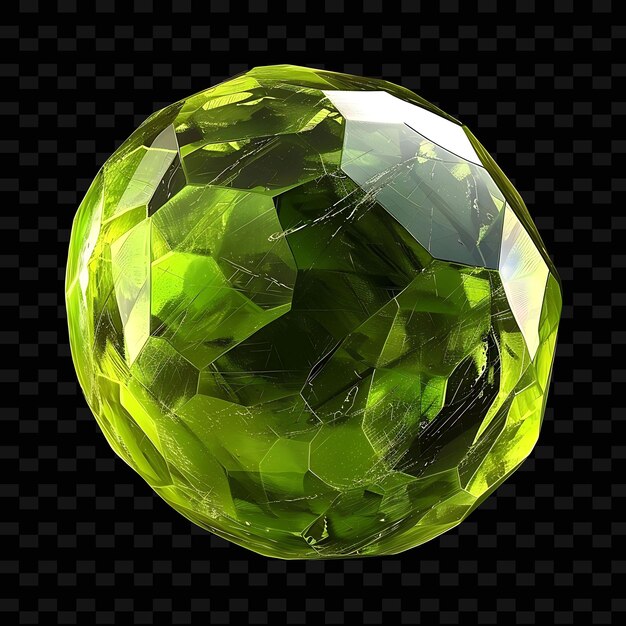 Peridot Crystal With Round Shape Green Color and Transparent Gradient Object on Dark Background