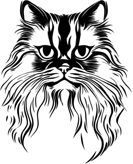 PSD persian cat face stencil elegant black silhouette for artisans