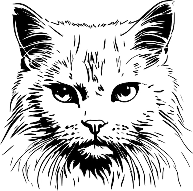 PSD persian cat face stencil elegant black silhouette for artisans