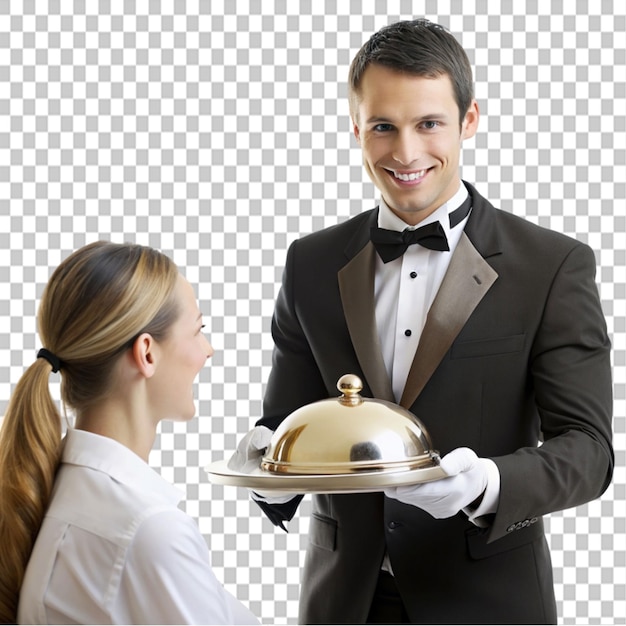 PSD person being served in hotel on transparent background