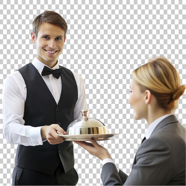 PSD person being served in hotel on transparent background