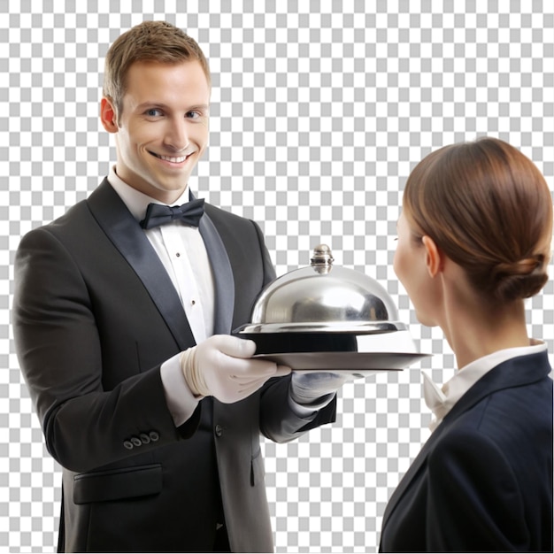 PSD person being served in hotel on transparent background