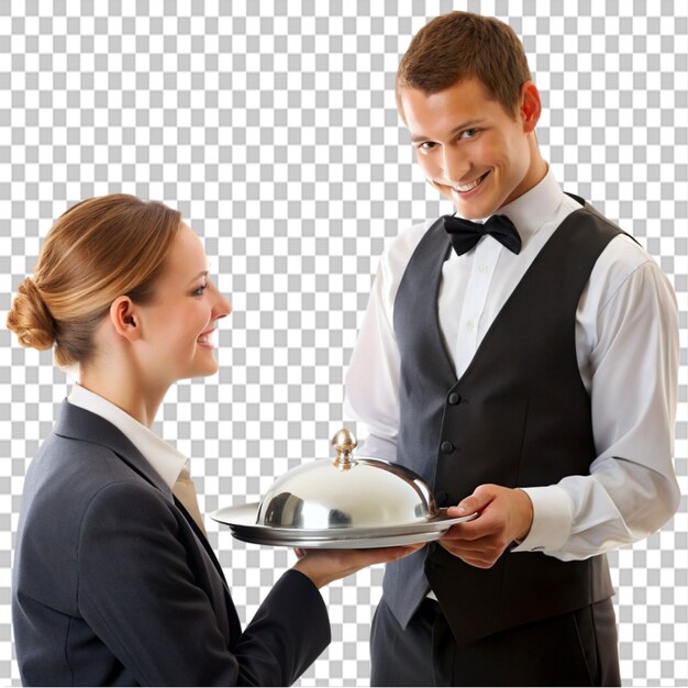 PSD person being served in hotel on transparent background