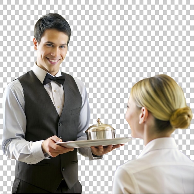 PSD person being served in hotel on transparent background