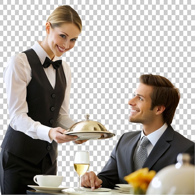 PSD person being served in hotel on transparent background