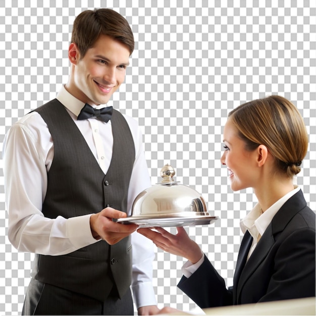 PSD person being served in hotel on transparent background