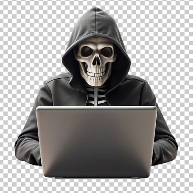 a person in a black hood with a skull on it