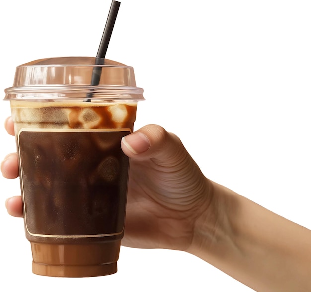 a person holding a cup with a straw on a white background