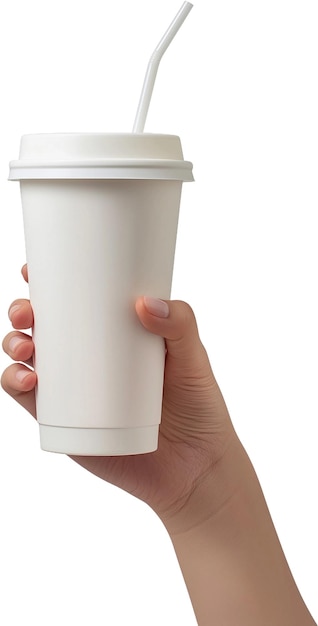 a person holding a cup with a straw on a white background