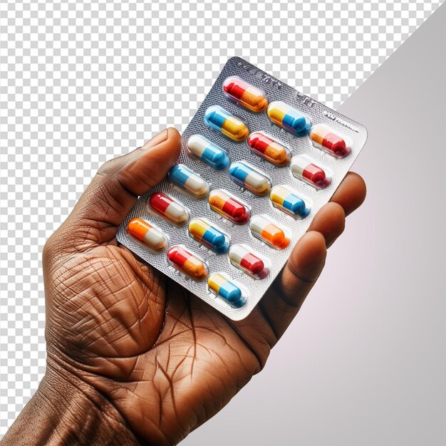 a person holding a phone with pills in their hand