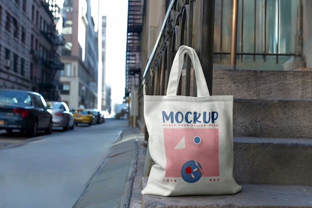 Person holding tote bag mockup