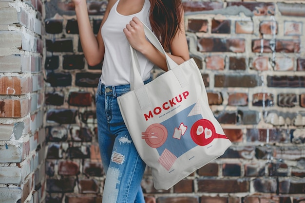 Person holding tote bag mockup