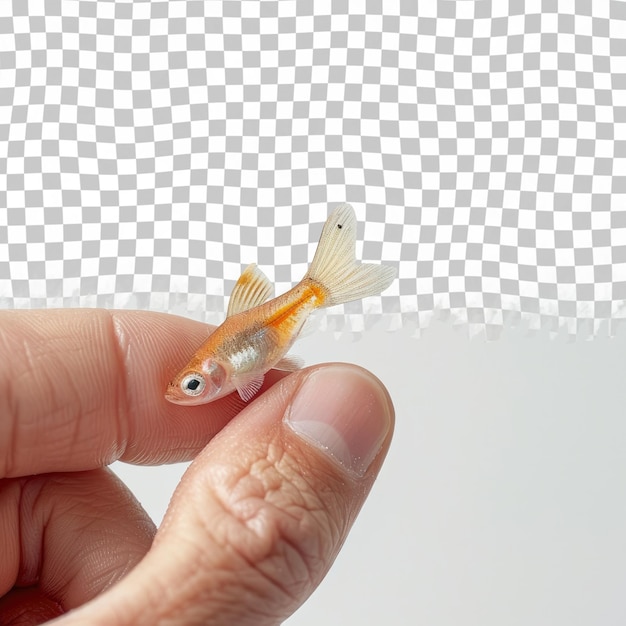 PSD a person holds a goldfish in their hand