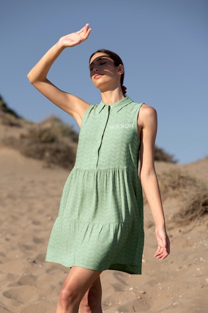 Person modeling eco clothing on the beach