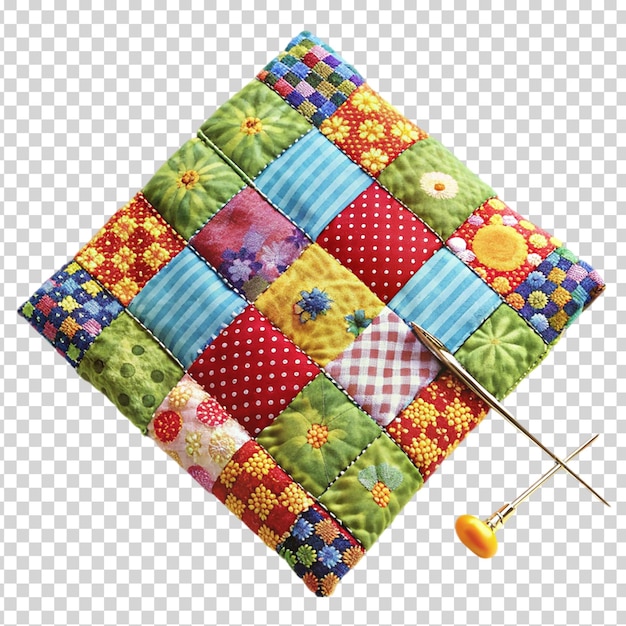 PSD a person sewing a quilt with a needle and thread on transparent background