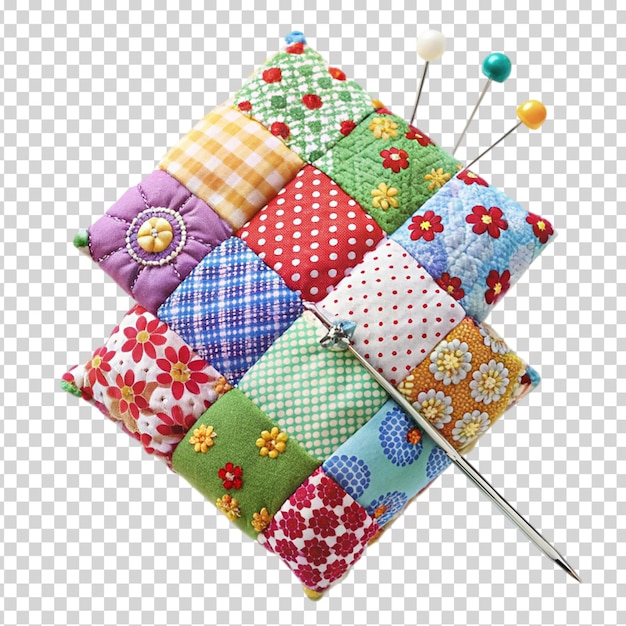 PSD a person sewing a quilt with a needle and thread on transparent background