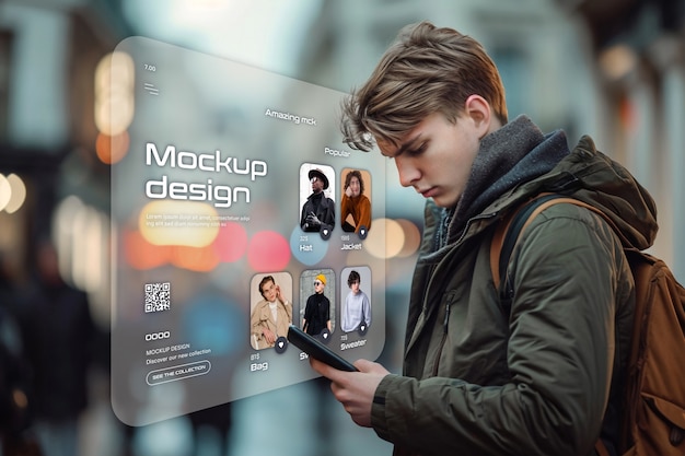 PSD person shopping using augmented reality mockup