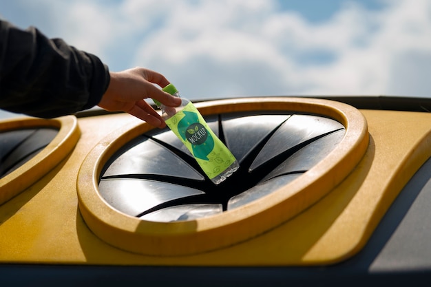 PSD person throwing away trash in recycling bin