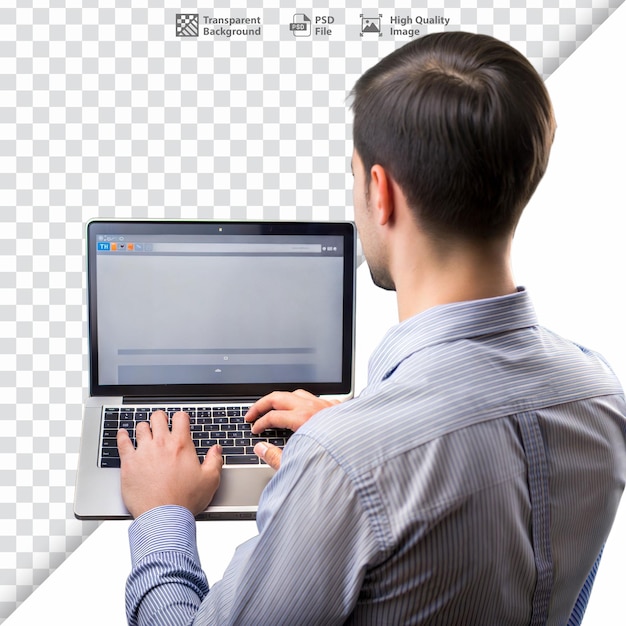 PSD person using a laptop computer possibly working or browsing online