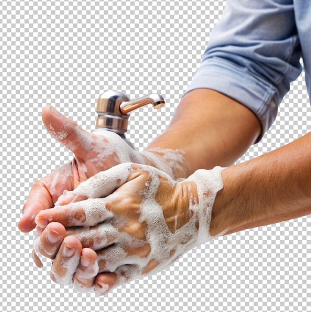 person washing hands with soap o