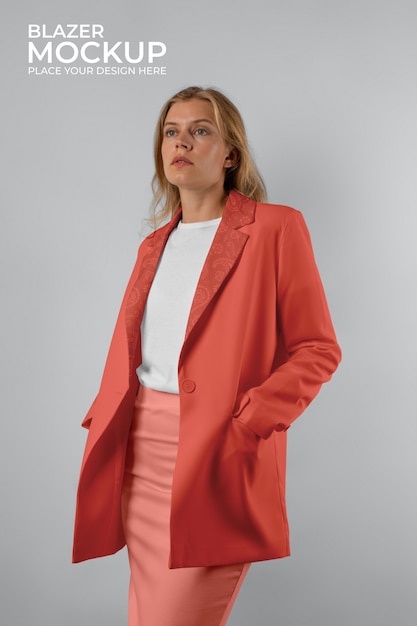 PSD person wearing blazer mockup design