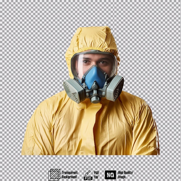 PSD person in yellow hazmat suit with respirator mask