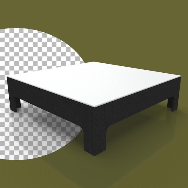 Perspective view low wooden coffee table on transparent background