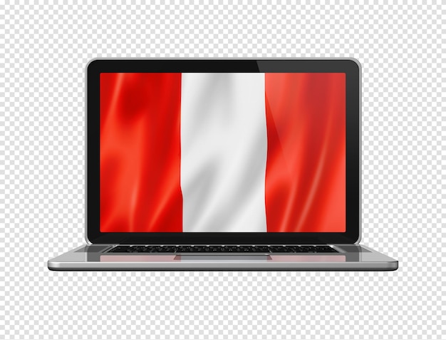 Peruvian flag on laptop screen isolated on white 3D illustration