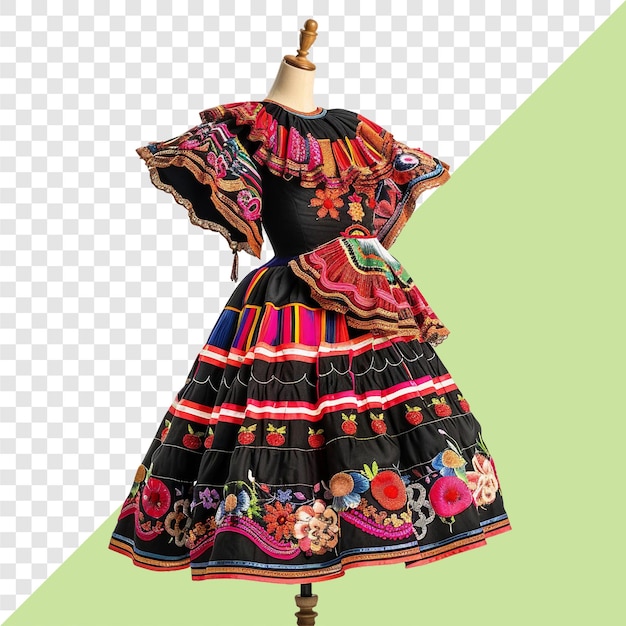 PSD peruvian pollera displayed on mannequin transparent background isolated image generative ai